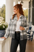PINE 60741 FRINGE PLAID JACKET