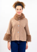 IJ BOUCLE SPARKLE FUR TRIM JACKET 130259