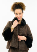 IJ SPARKLE TWEED FUR TRIM JACKET 130266