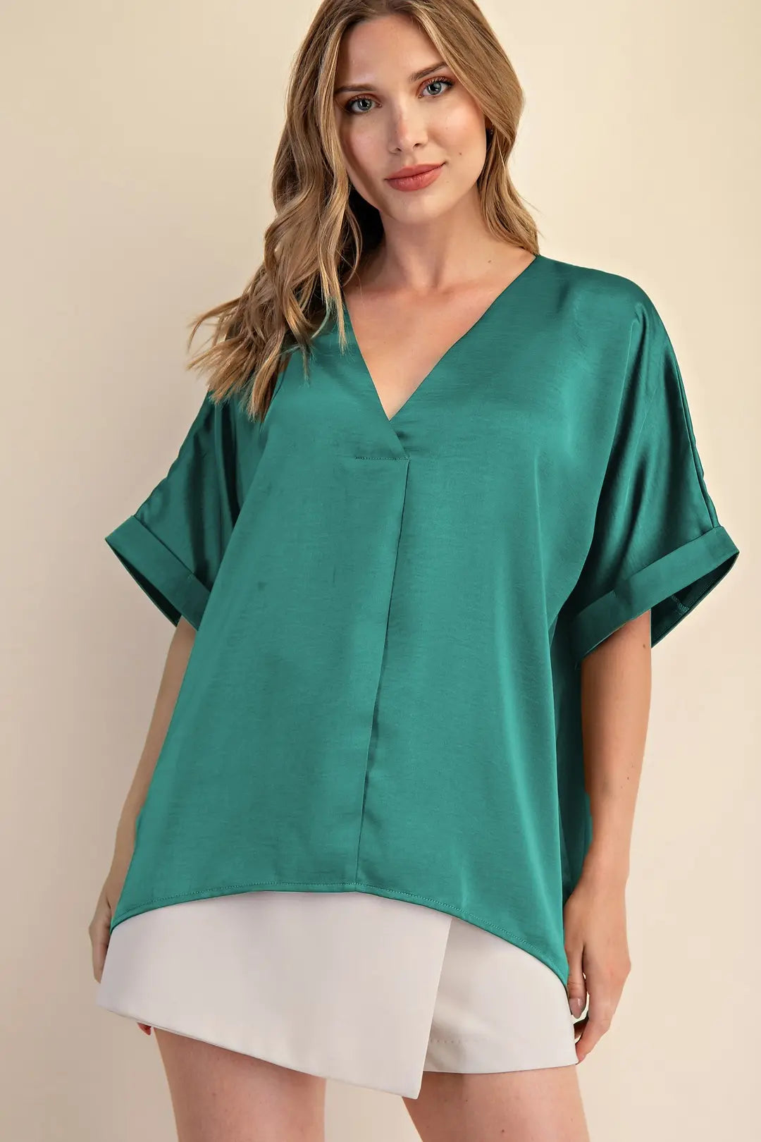 GLAM TEAL SATIN BLOUSE T9277