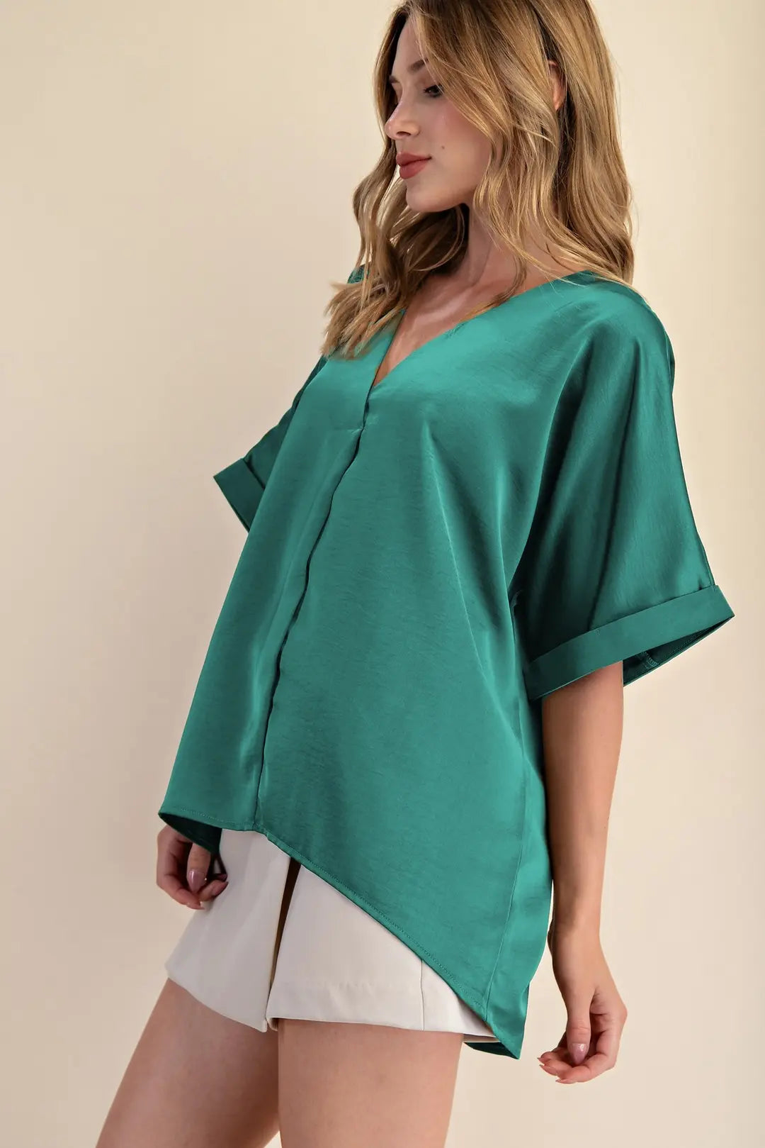 GLAM TEAL SATIN BLOUSE T9277
