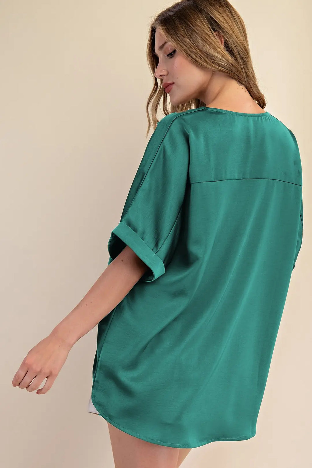 GLAM TEAL SATIN BLOUSE T9277