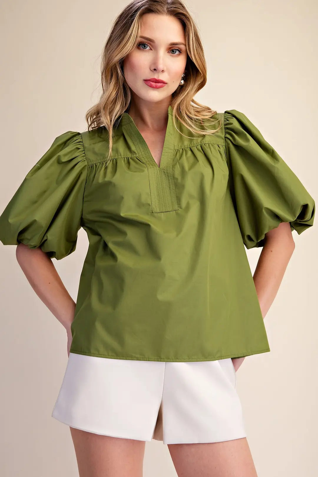 GLAM OLIVE VNECK SHIRT T8340