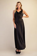 GLAM BLACK SATIN EVENING DRESS D9358
