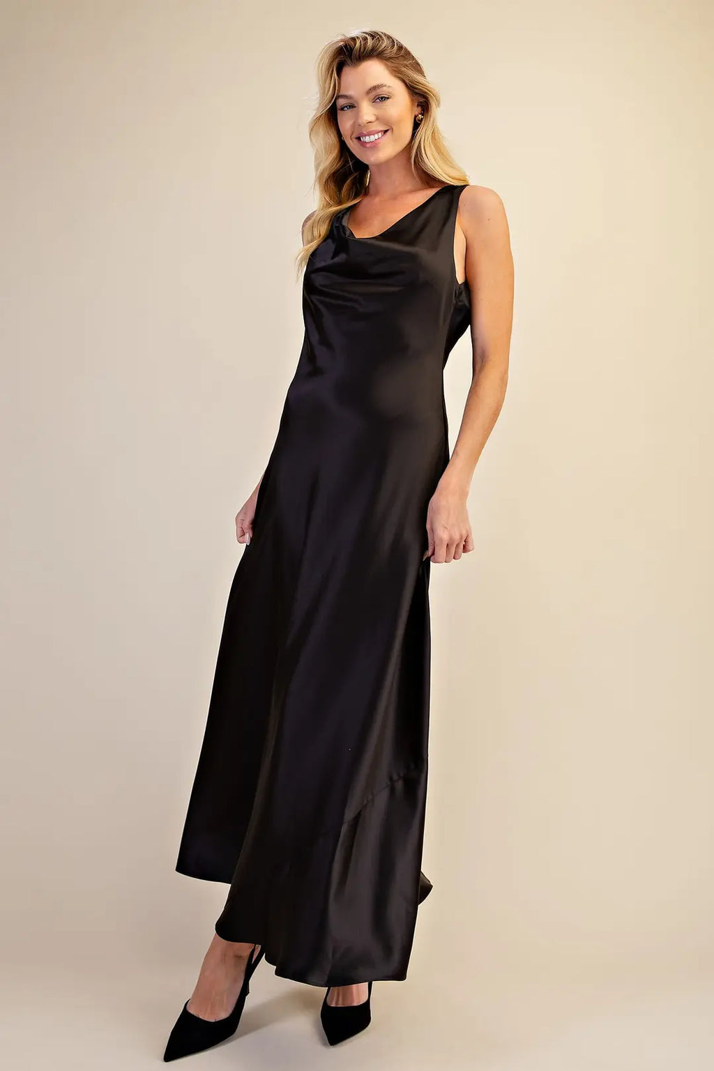GLAM BLACK SATIN EVENING DRESS D9358