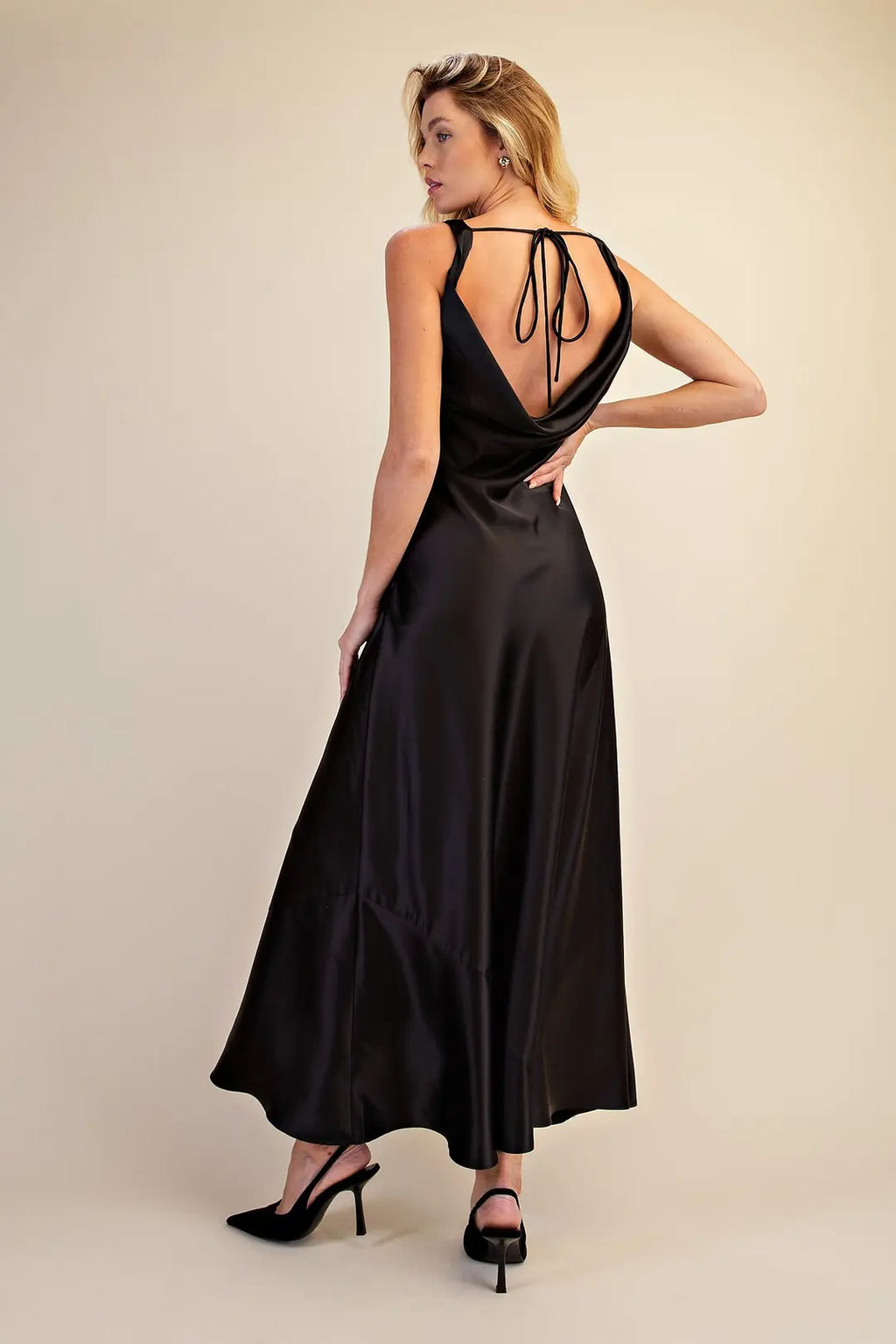GLAM BLACK SATIN EVENING DRESS D9358