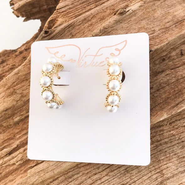 VIRTUE FANNED PEARL HOOP EARRINGS 3728