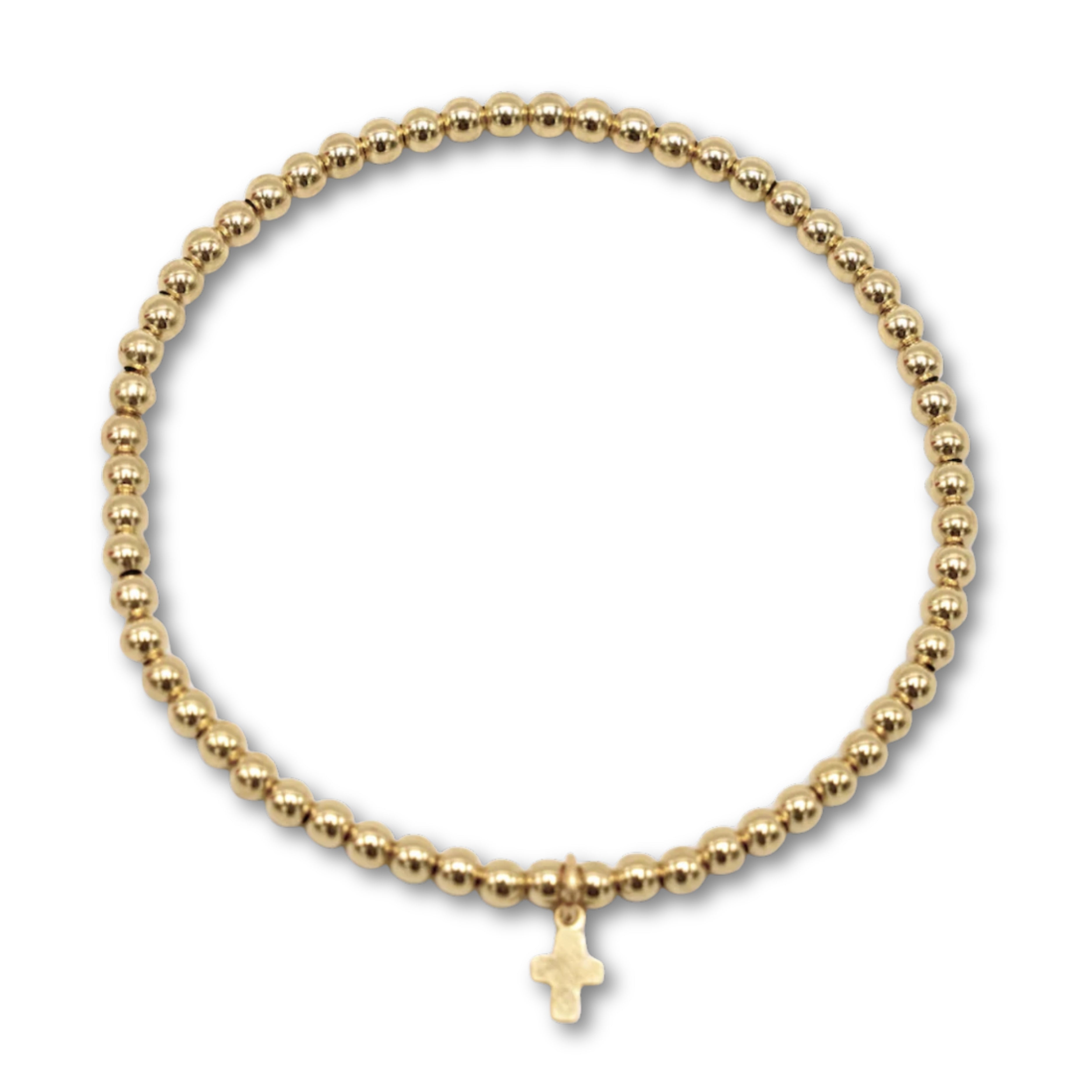 3mm Gold Filled Karma Waterproof Bracelet with Luxe Cross- 7"