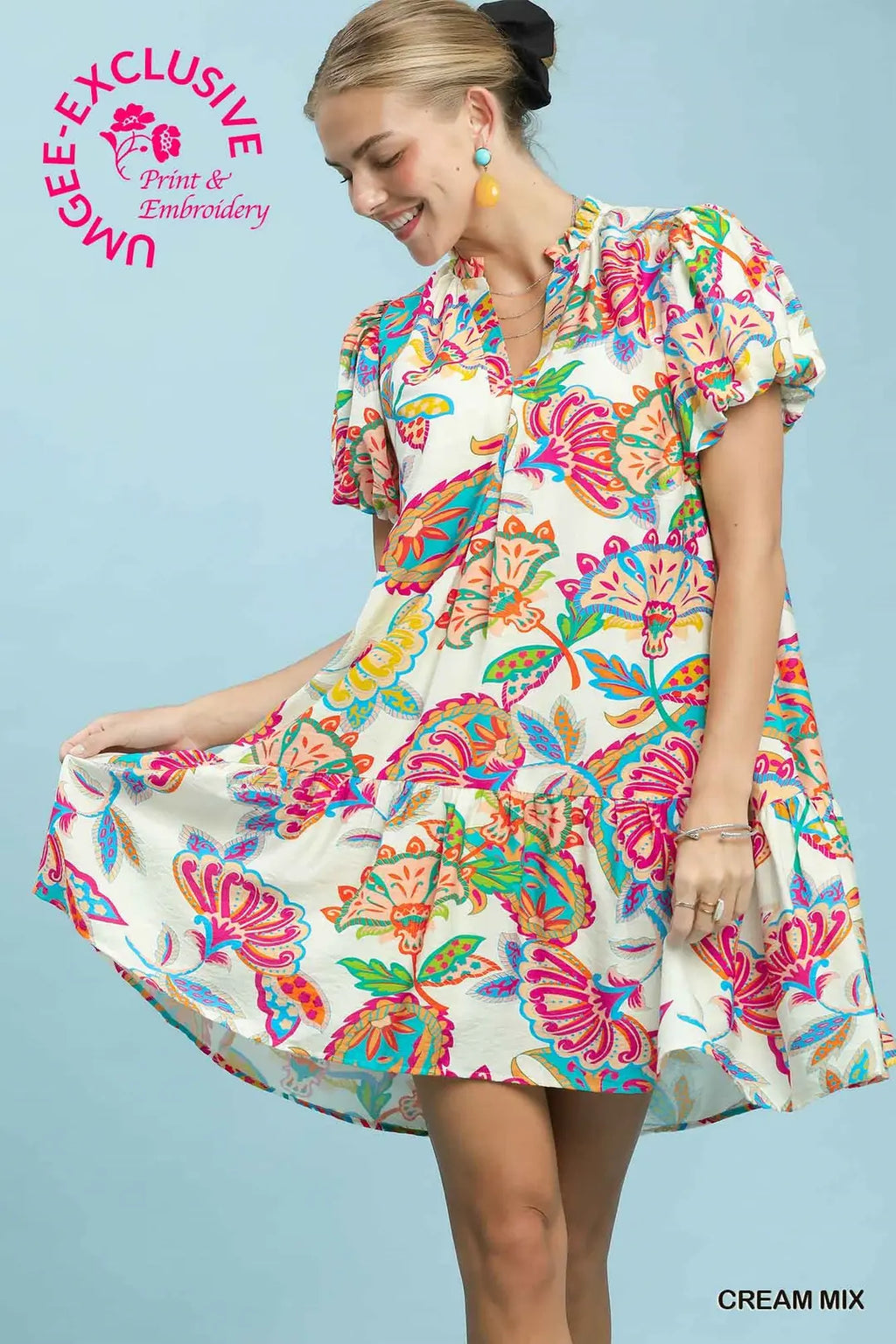UMGEE PAISLEY CREAM MIX DRESS D1016