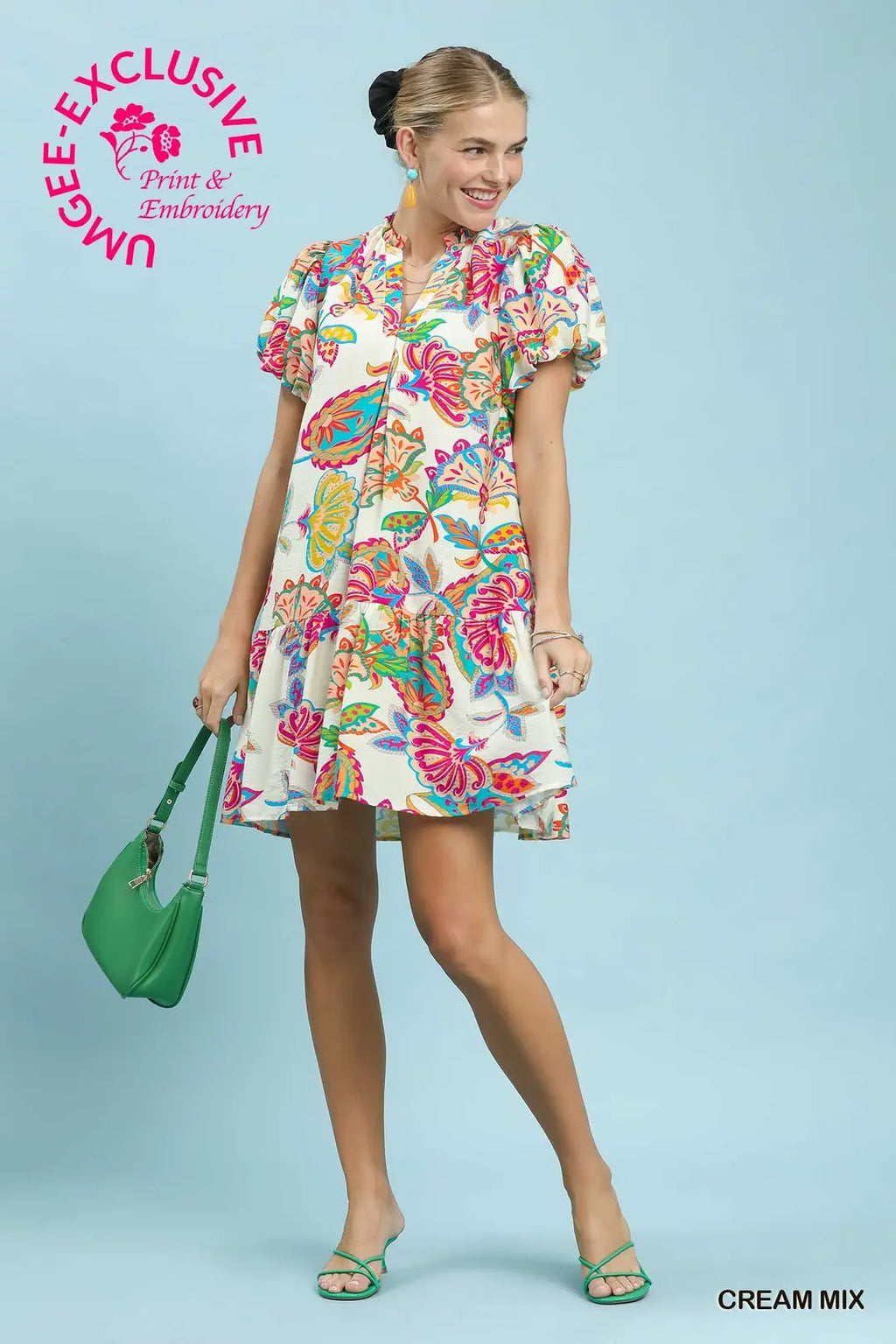 UMGEE PAISLEY CREAM MIX DRESS D1016