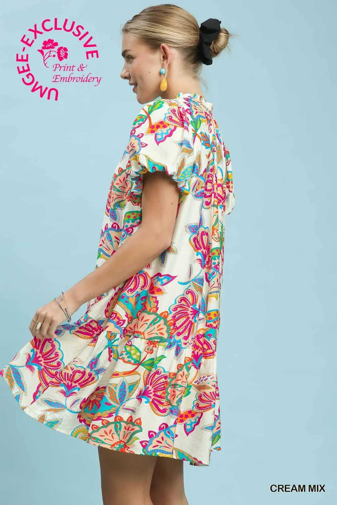 UMGEE PAISLEY CREAM MIX DRESS D1016