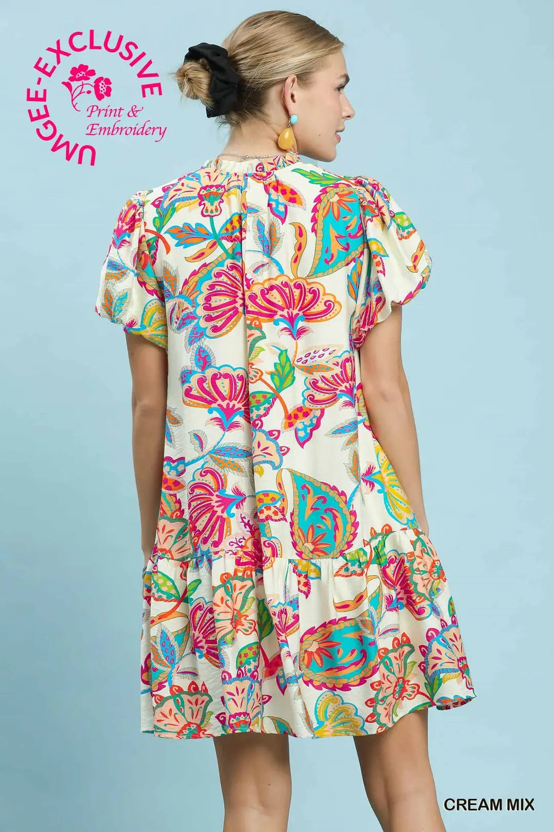 UMGEE PAISLEY CREAM MIX DRESS D1016