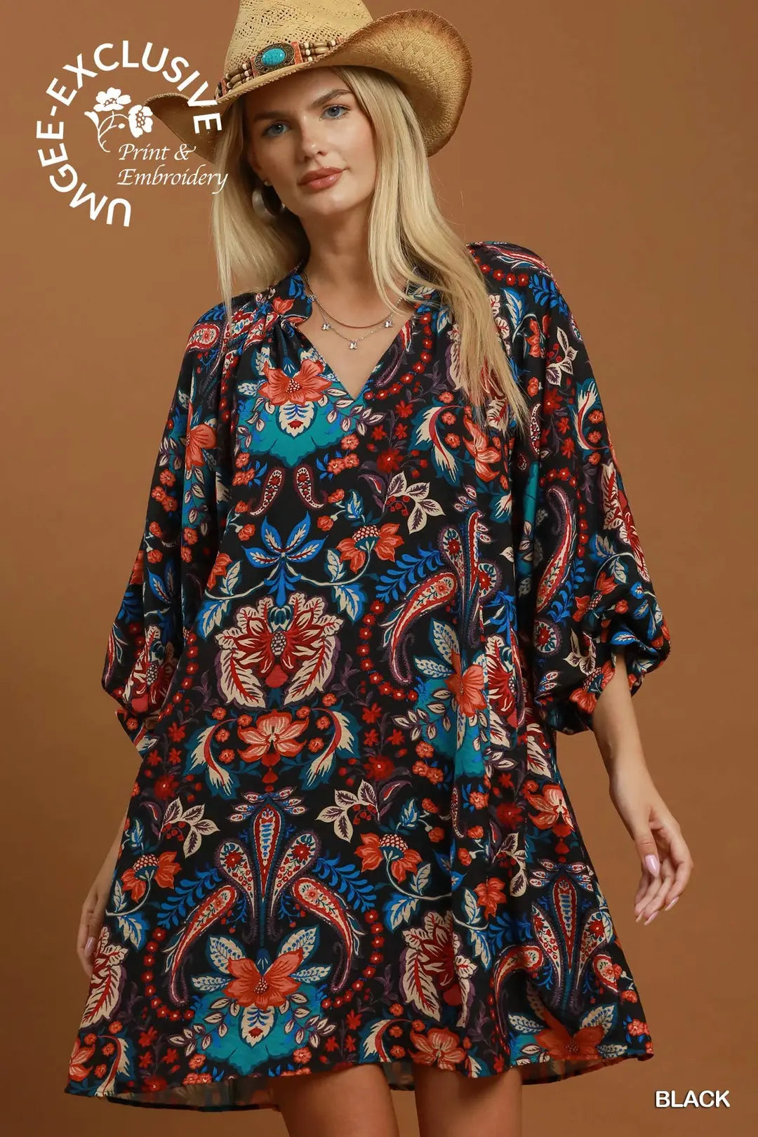 UMGEE BLACK PAISLEY DRESS C6983