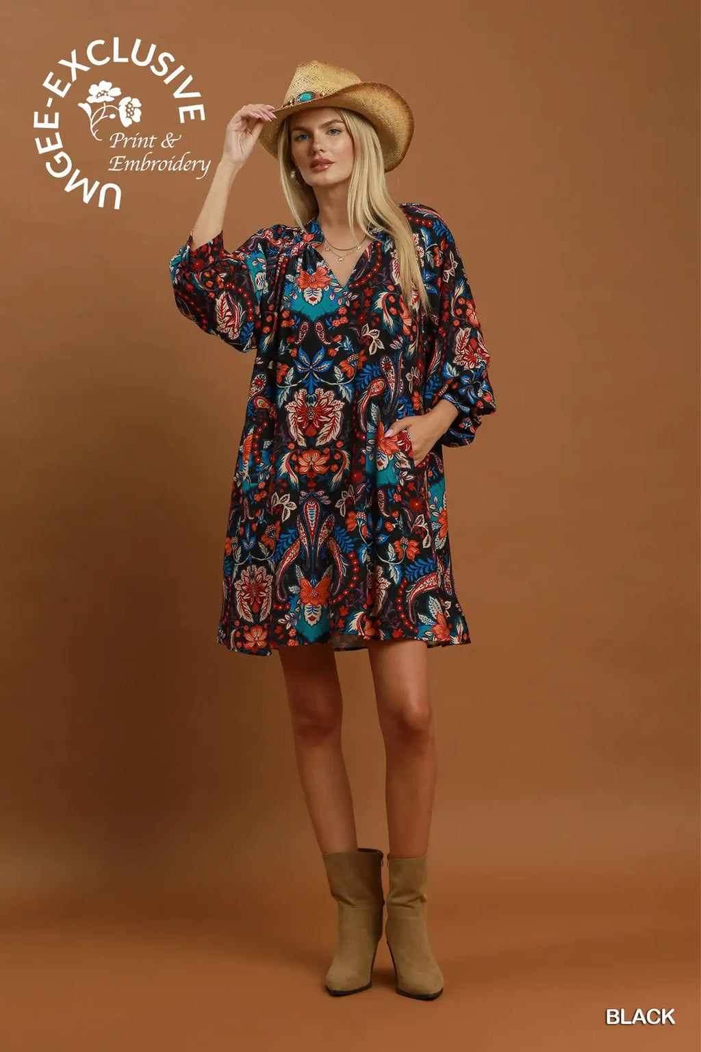 UMGEE BLACK PAISLEY DRESS C6983