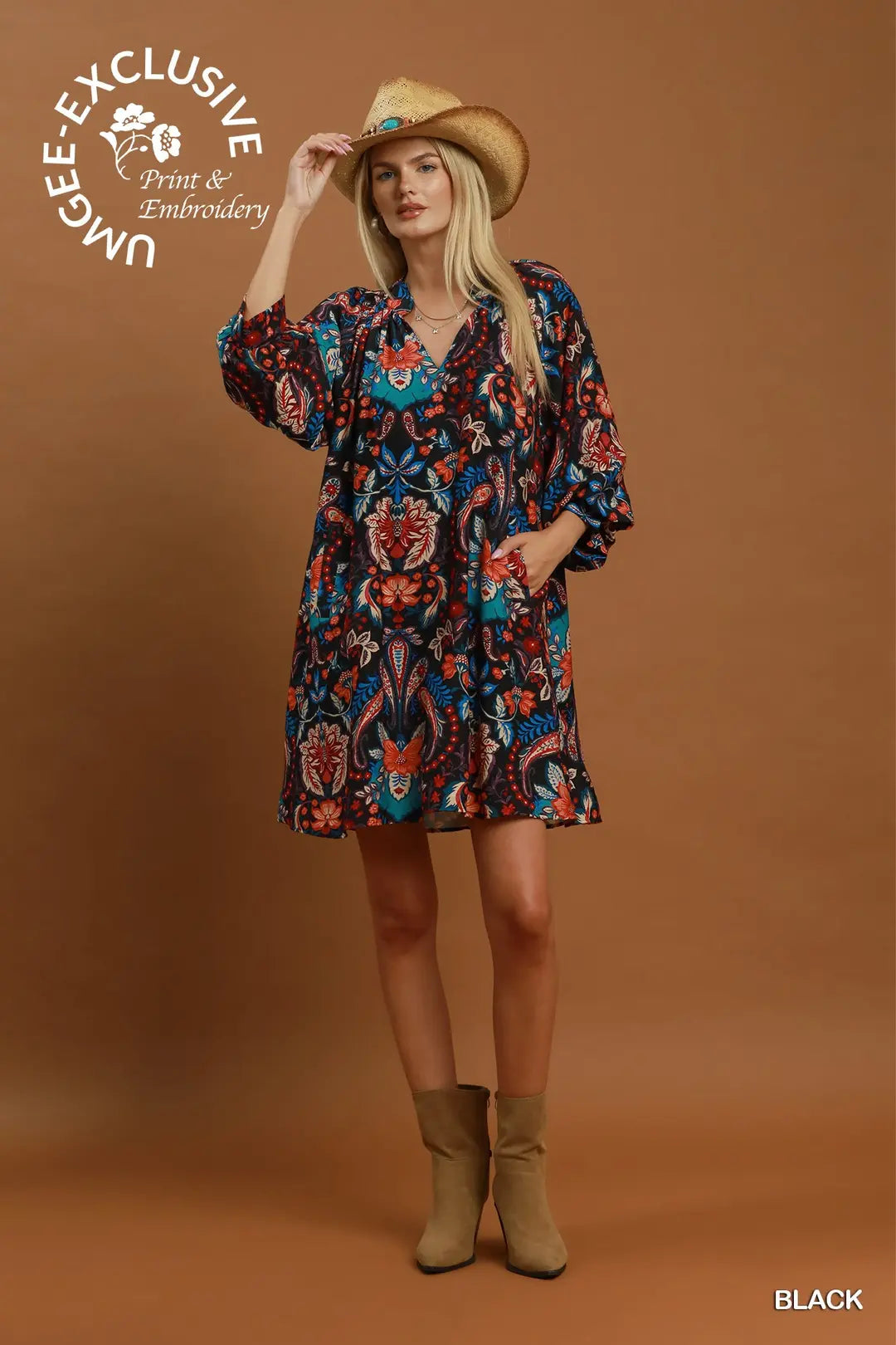 UMGEE BLACK PAISLEY DRESS C6983