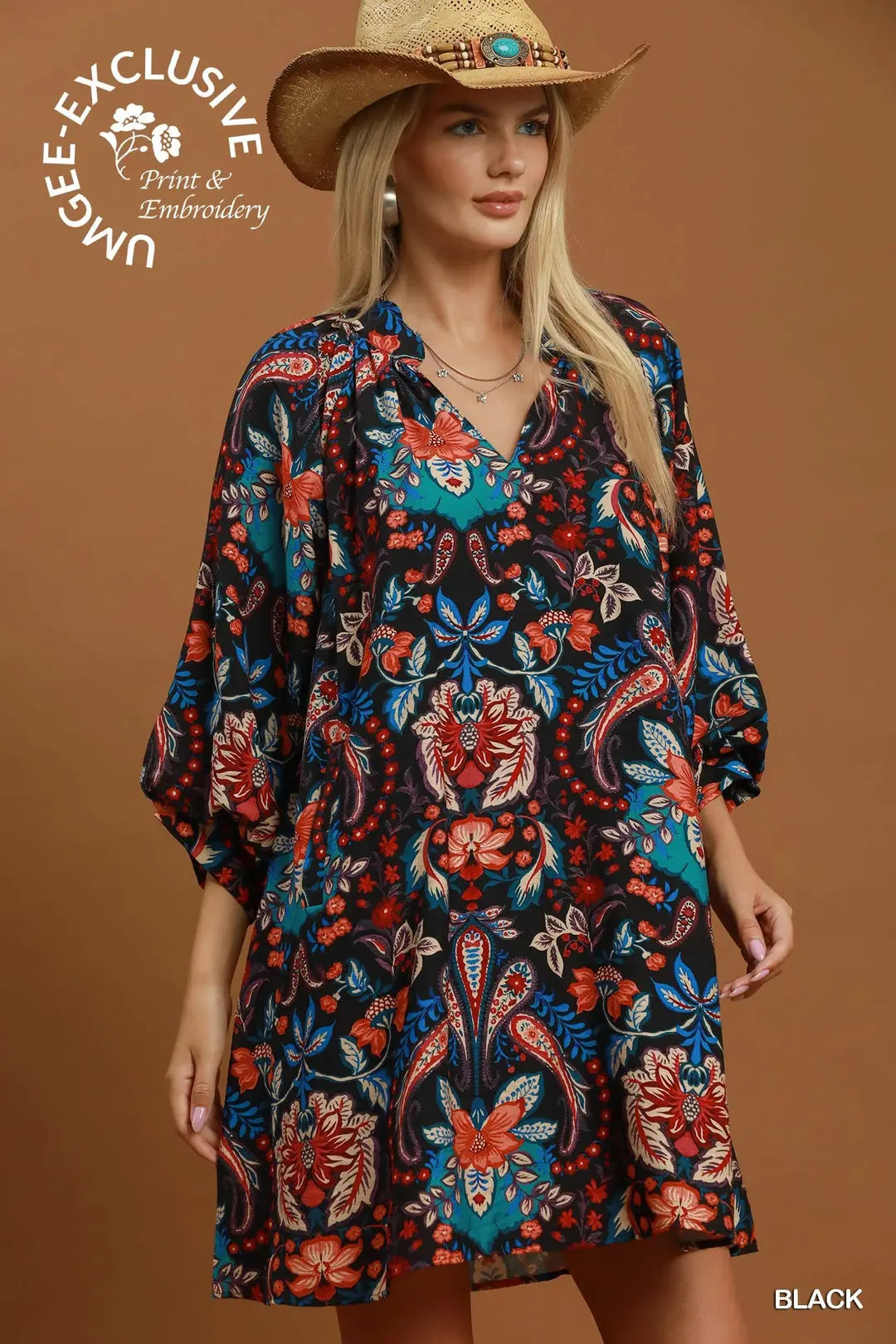 UMGEE BLACK PAISLEY DRESS C6983
