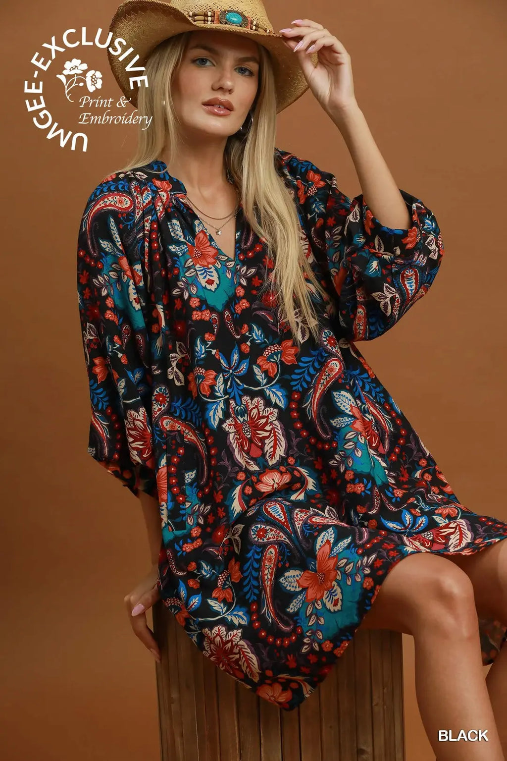 UMGEE BLACK PAISLEY DRESS C6983