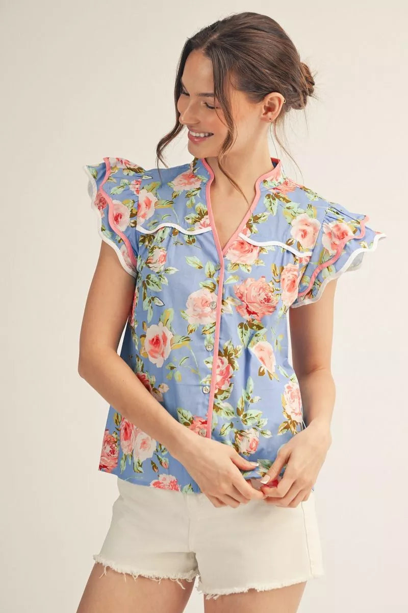 JODIFL BLUE FLORAL TOP H50504
