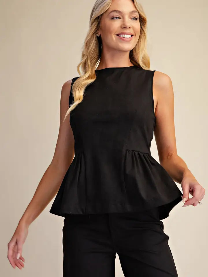 GLAM BLACK PEPLUM TOP T8488