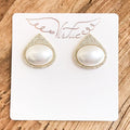 VIRTUE PAVE TEARDROP STUD EARRINGS W/PEARL CENTER 3780
