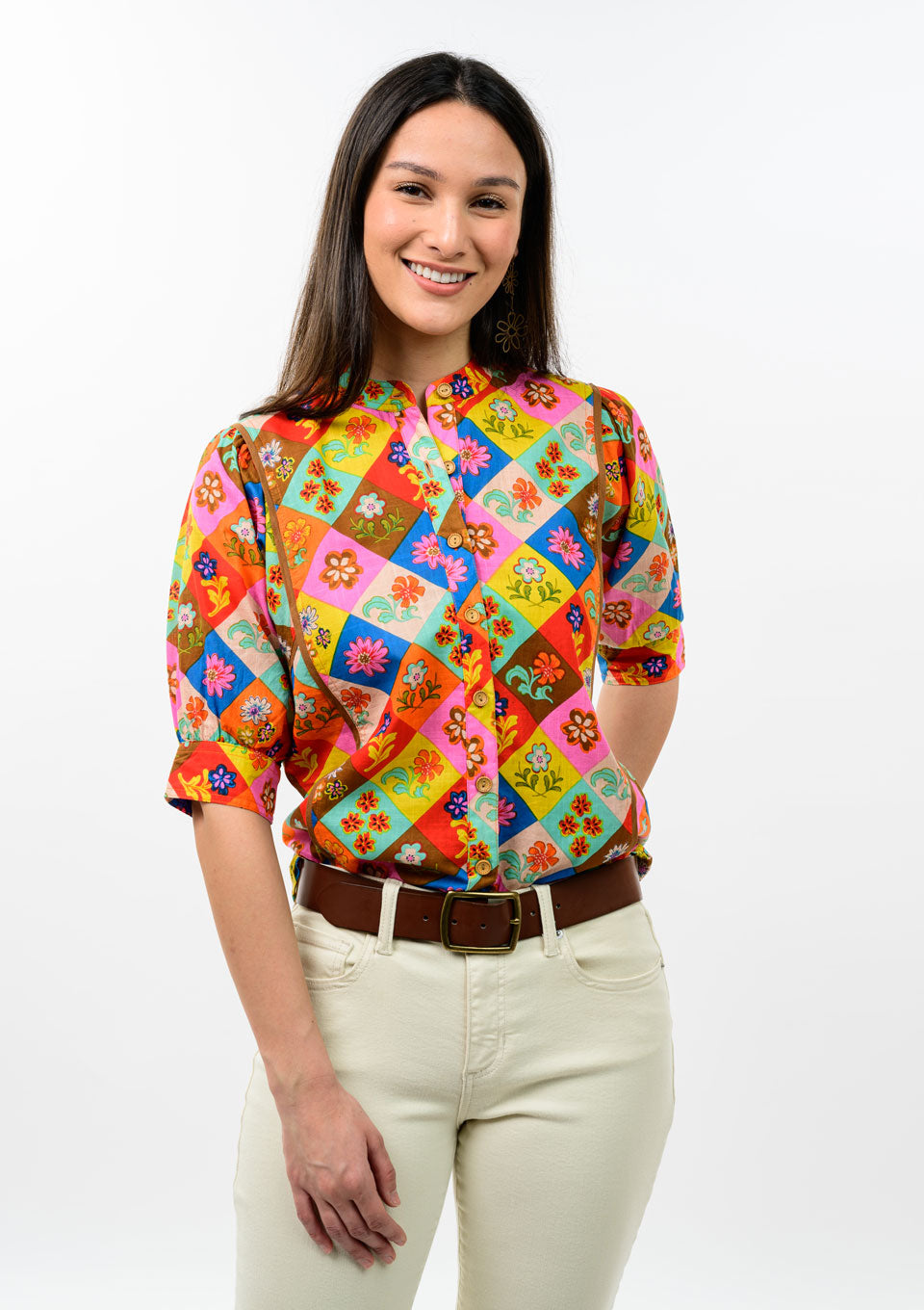 Ivy Jane Block Patch Floral Top 621613