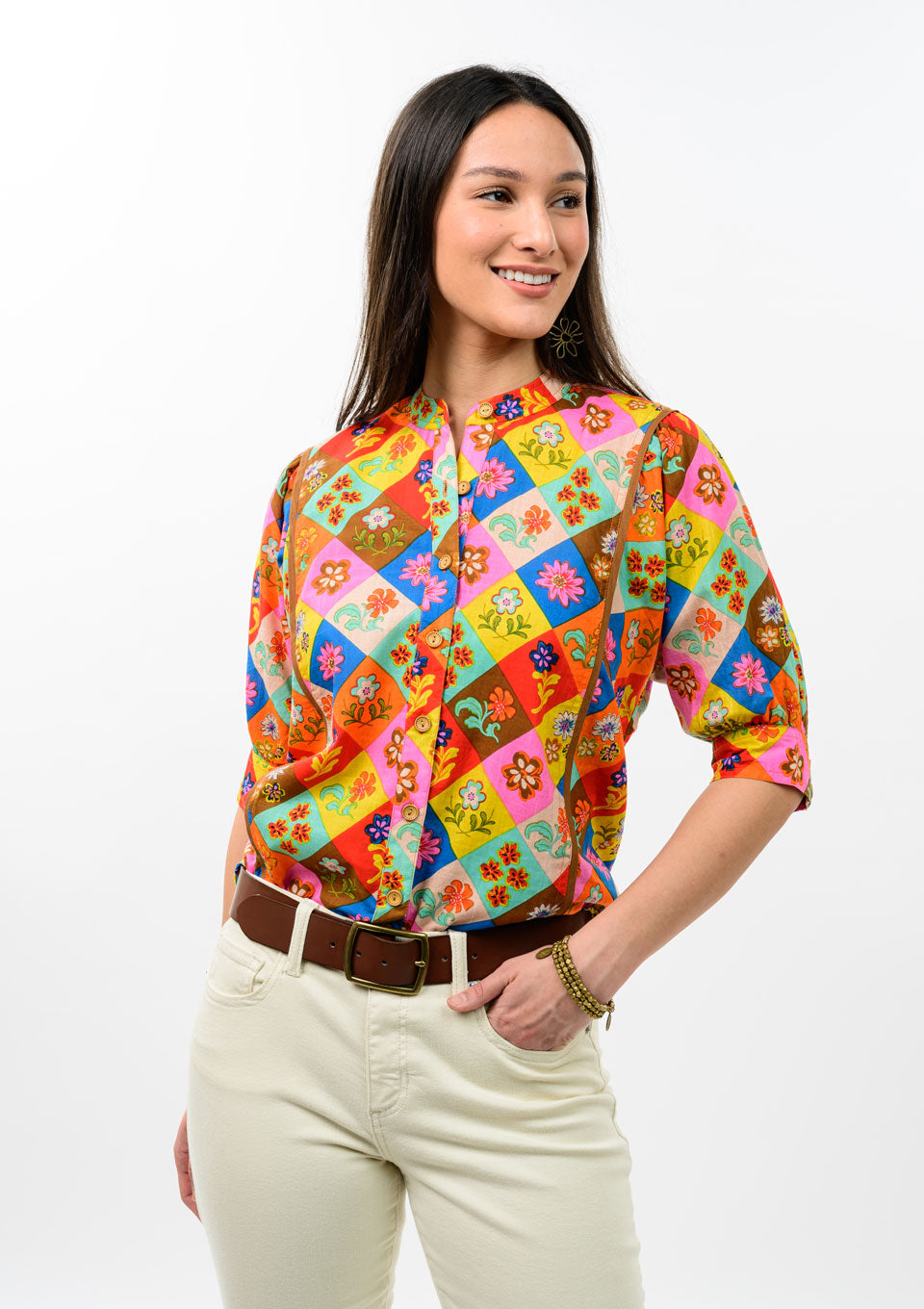 Ivy Jane Block Patch Floral Top 621613