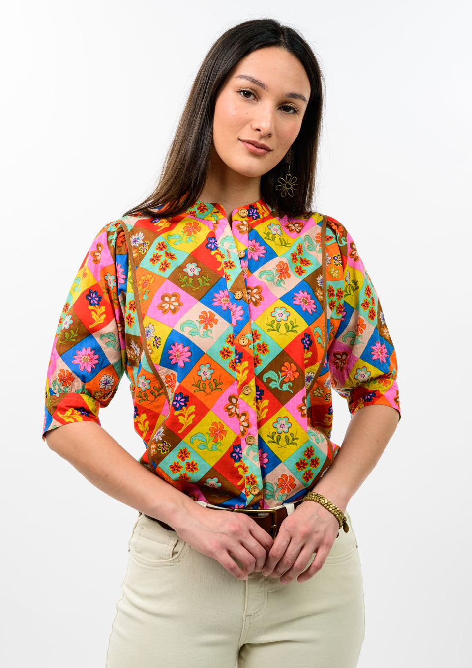 Ivy Jane Block Patch Floral Top 621613