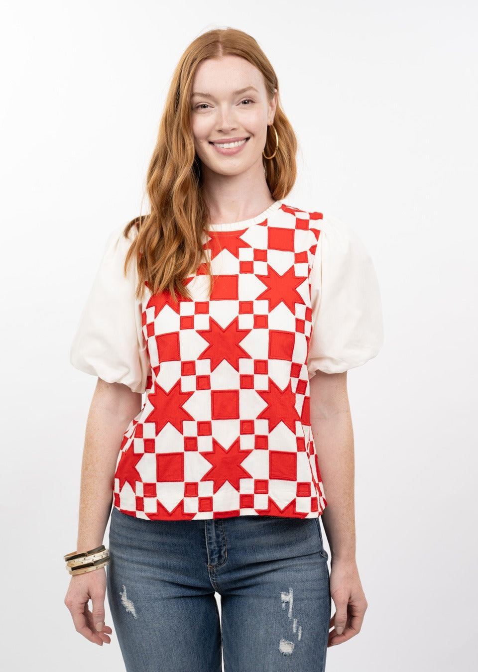 IJ QUILTED POUF SLEEVE TOP 641509