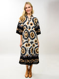 UF TIERED MAXI BORDER PRINT DRESS 72698