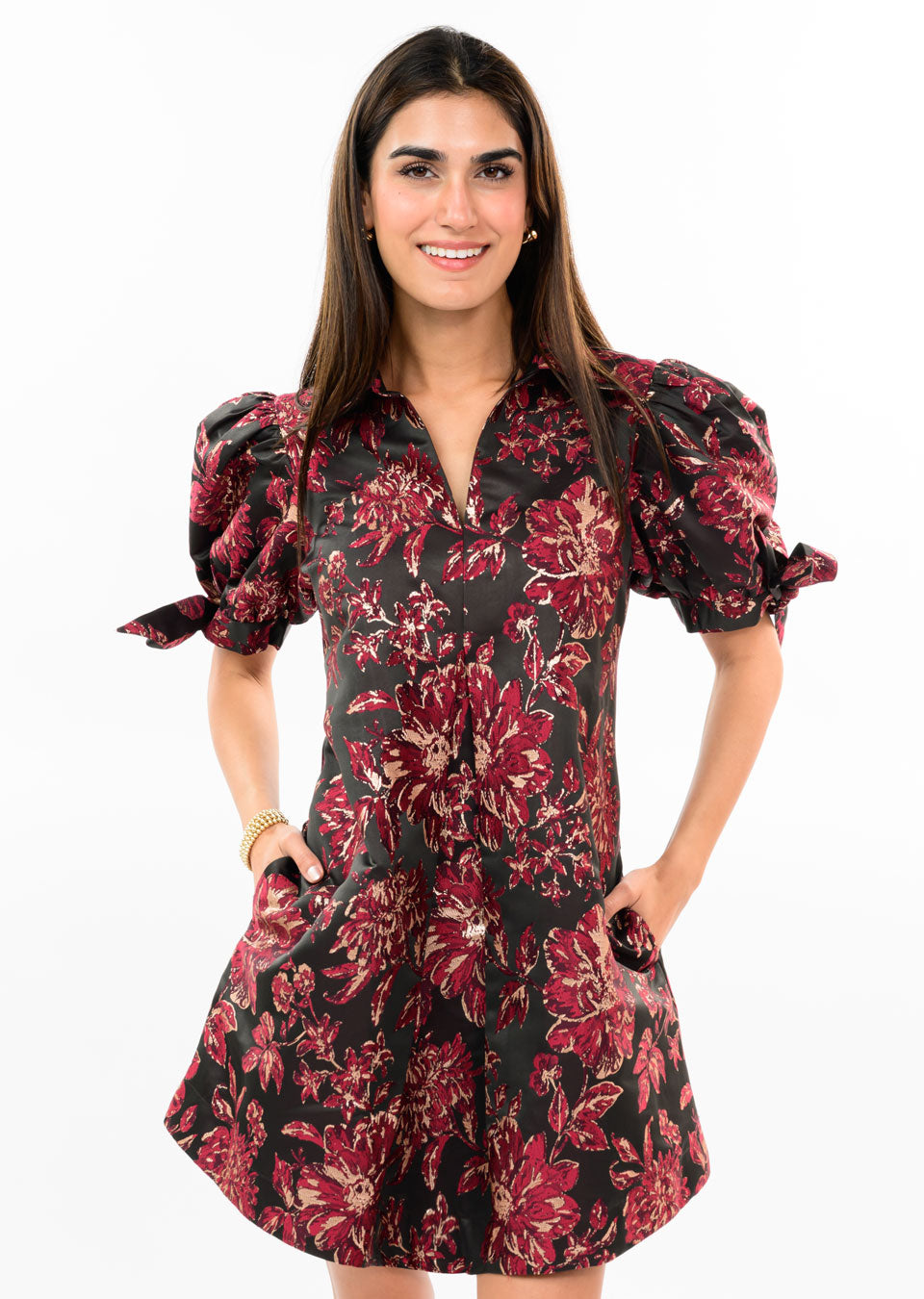UNCLE FRANK BROCADE BOW SLEEVE DRESS