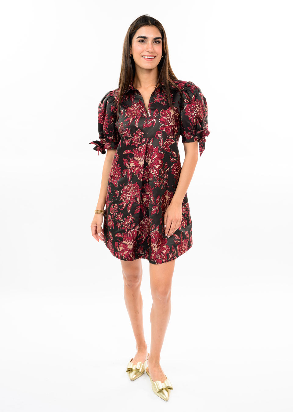 UNCLE FRANK BROCADE BOW SLEEVE DRESS