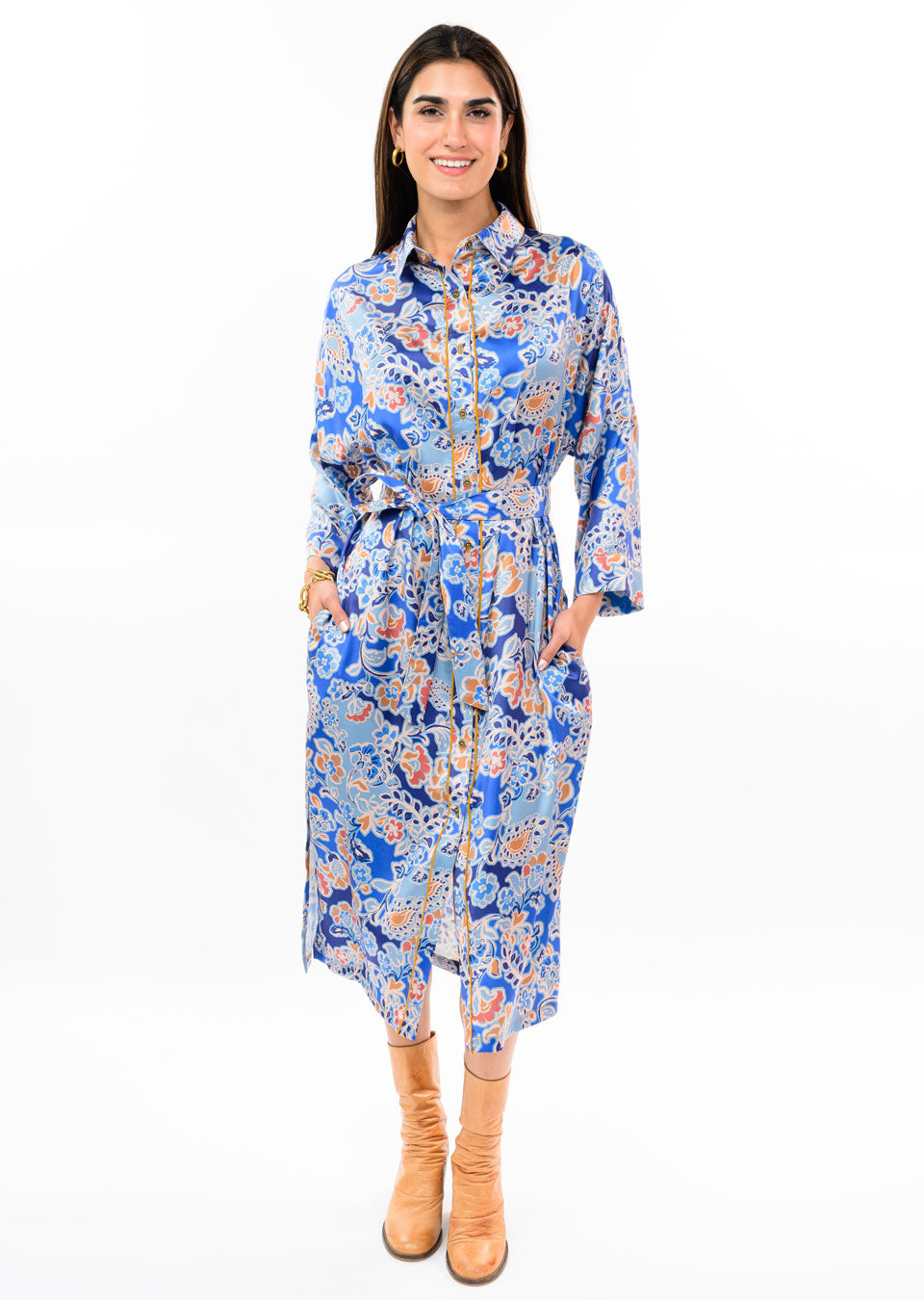 UF SATIN FLORAL SHIRT DRESS 73718