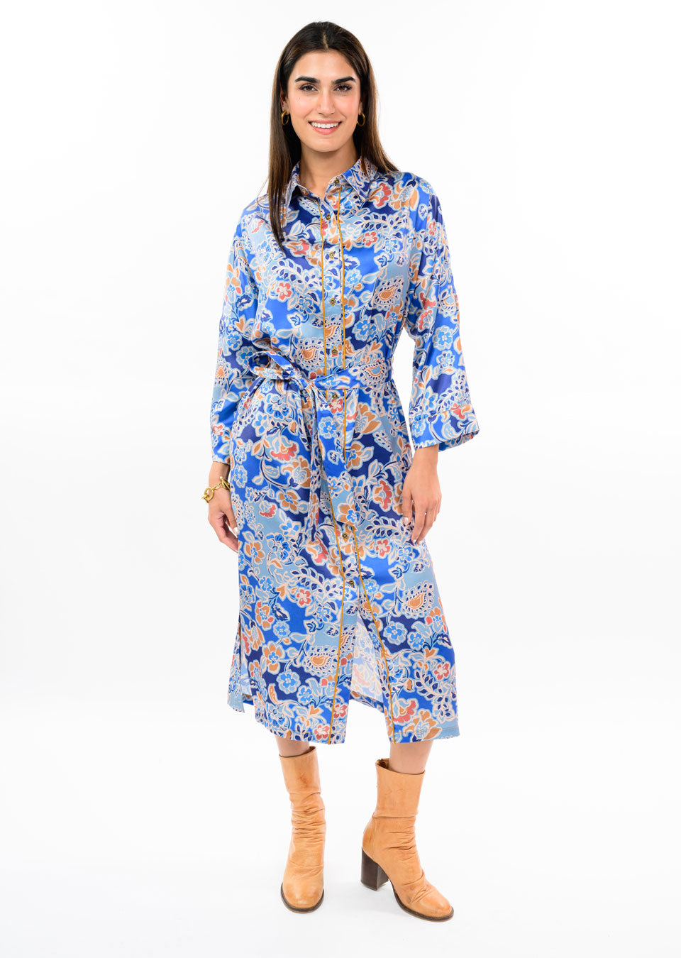 UF SATIN FLORAL SHIRT DRESS 73718