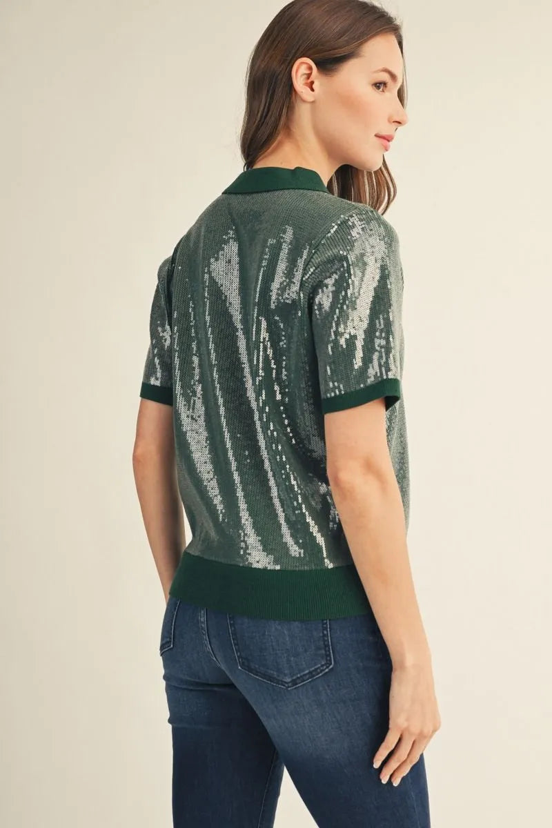JODIFL GREEN SEQUIN TOP G15920