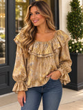 JOYJOY GOLD RUFFLES SHOULDER TOP