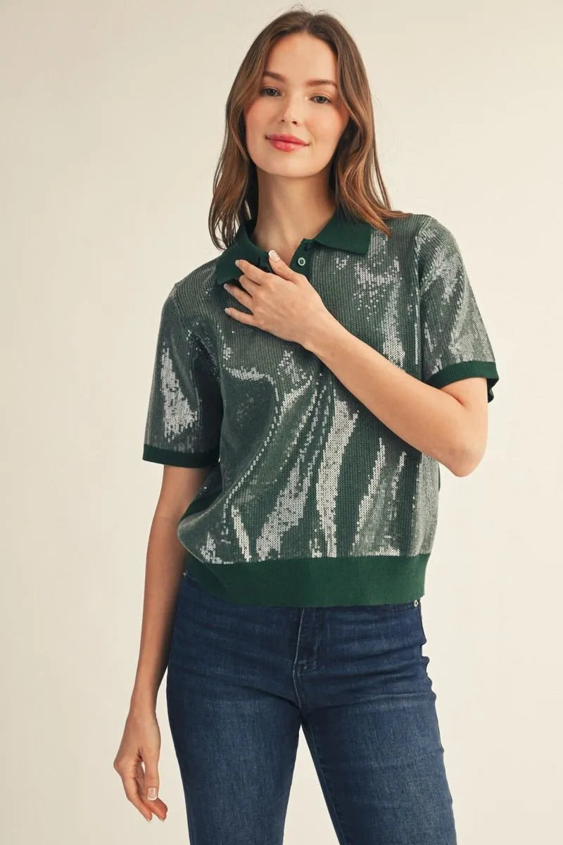 JODIFL GREEN SEQUIN TOP G15920