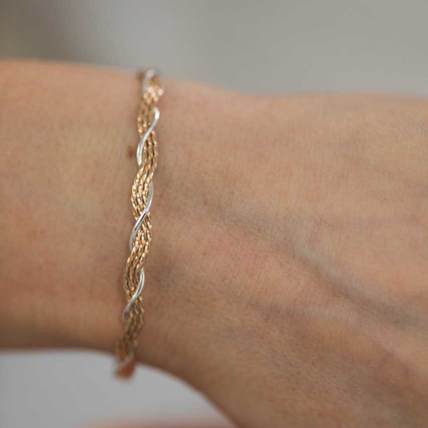 A Mother's Love Bracelet - 14K Gold Artist Wire and Sterling Silver / 7.5" - L