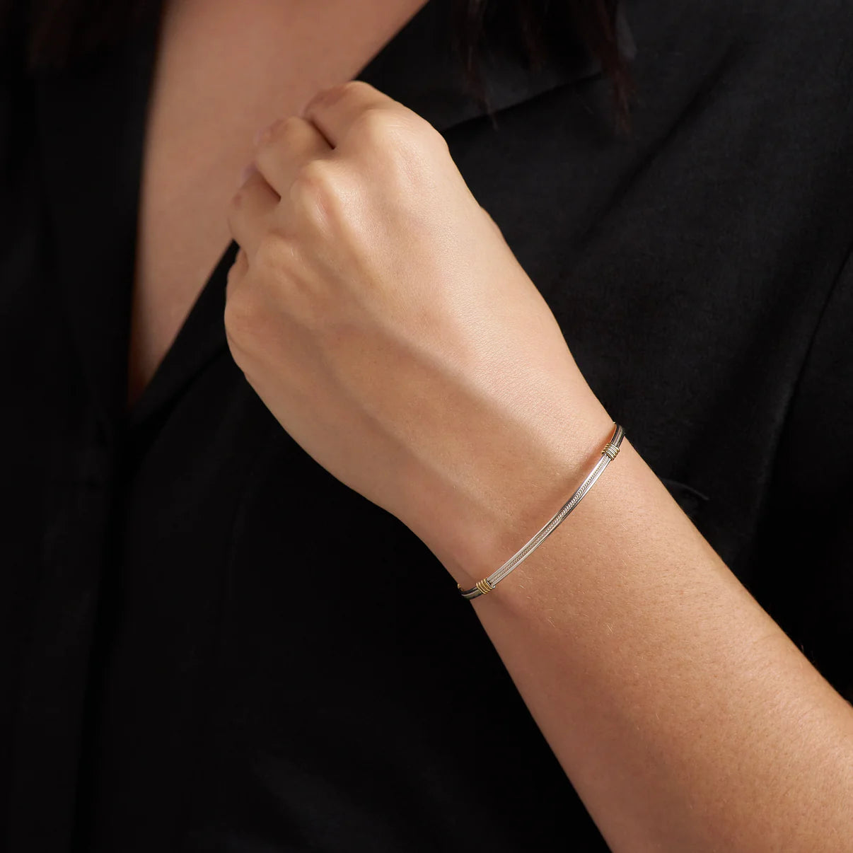 Be Kind Bracelet - Sterling Silver with 14K Gold Artist Wire Wraps / 6" XXS