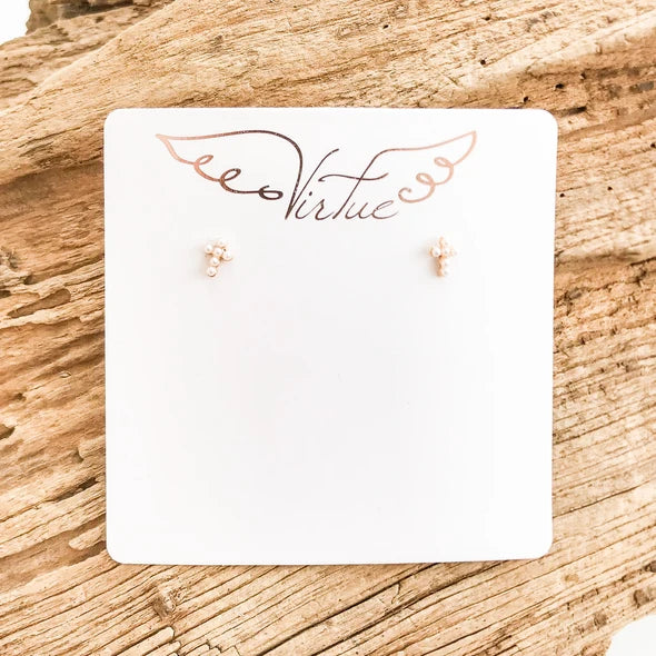 VIRTUE PEARL CROSS STUDS