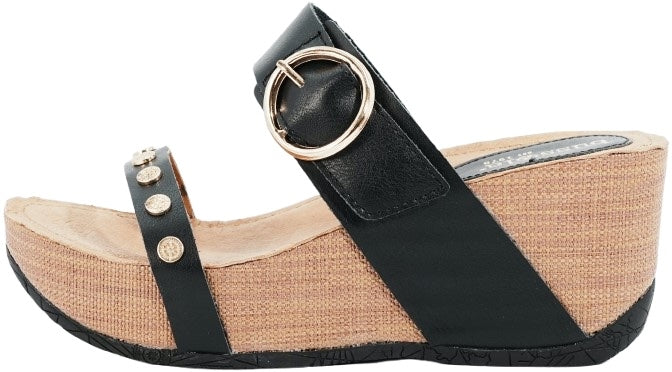 Bussola Fayola Nero Black Leather Sandal