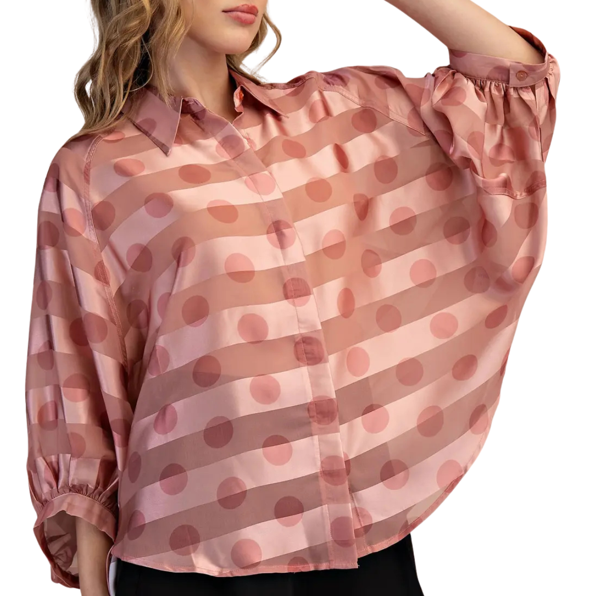 GLAM P-DOT BUTTON FRONT PEACH SHIRT GT8888