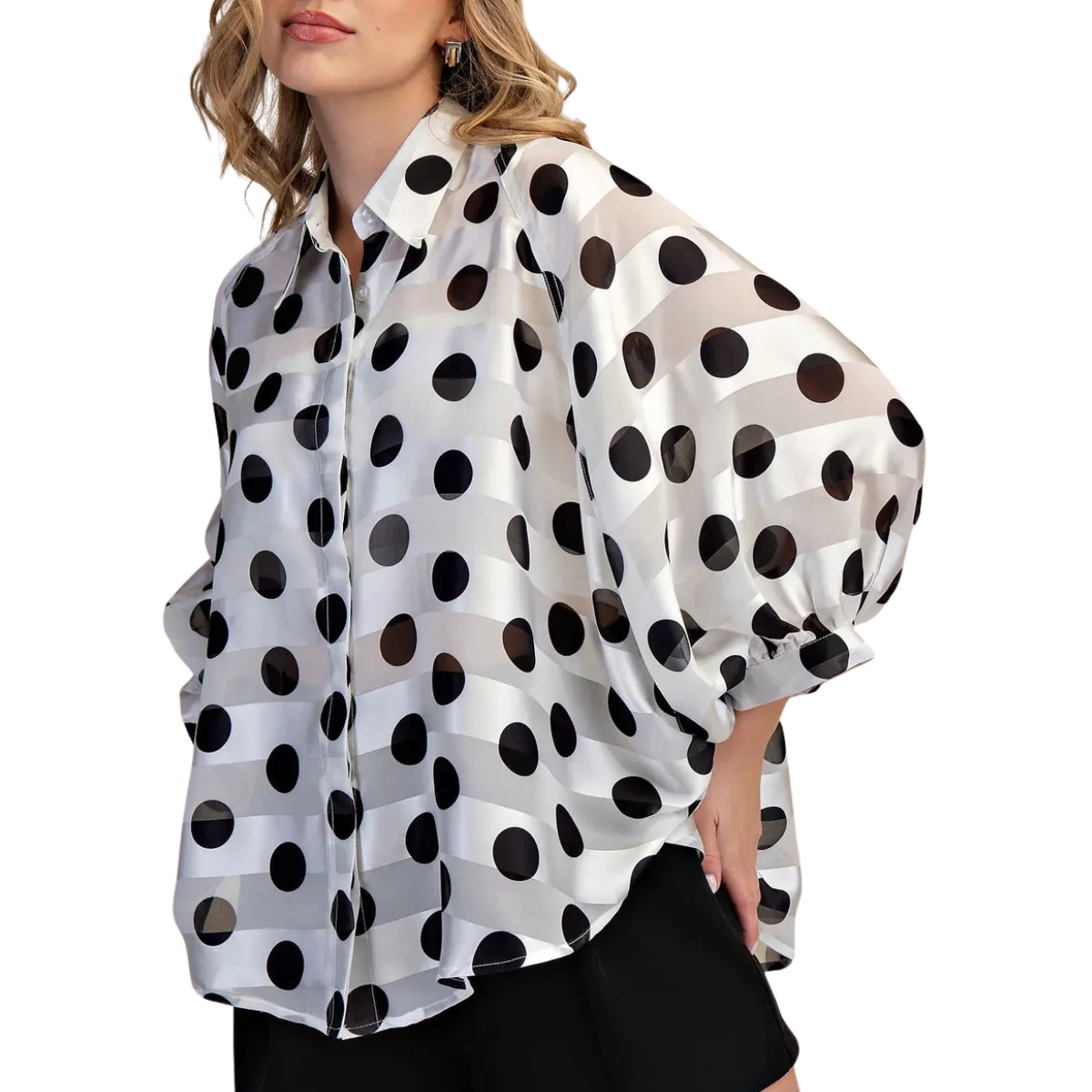 GLAM P-DOT BUTTON FRONT WHITE SHIRT GT8888