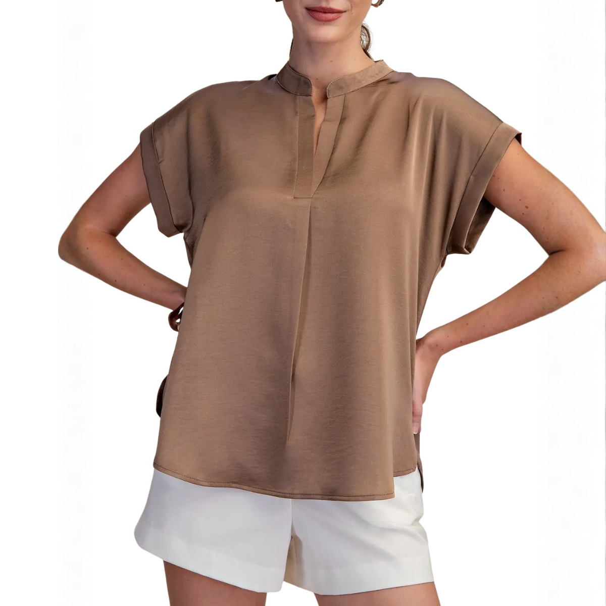 GLAM SHORT SLV BLOUSE GT8982 MOCHA