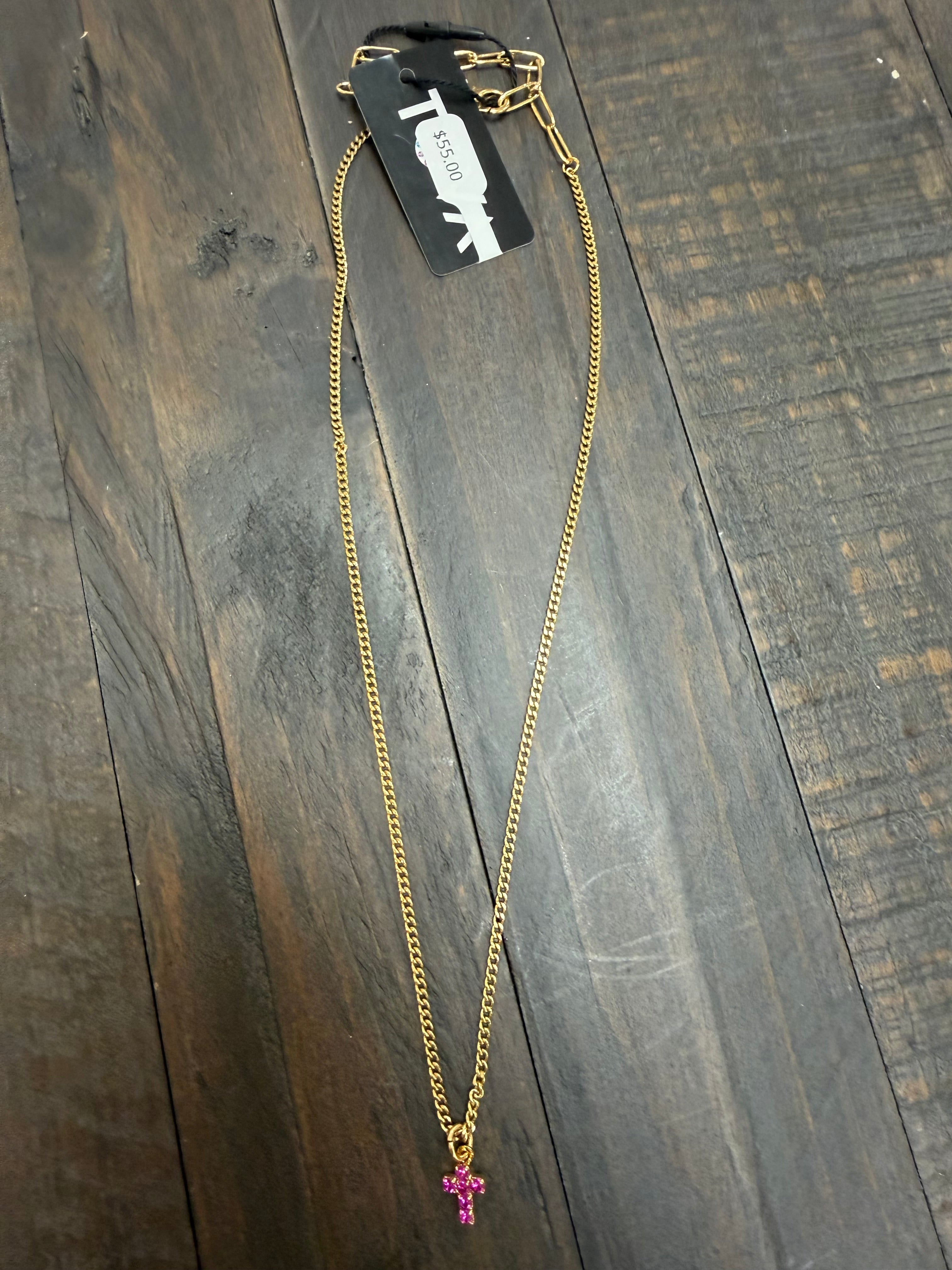 SINGLE MINI CROSS NECKLACE IN FUCHSIA N110296F