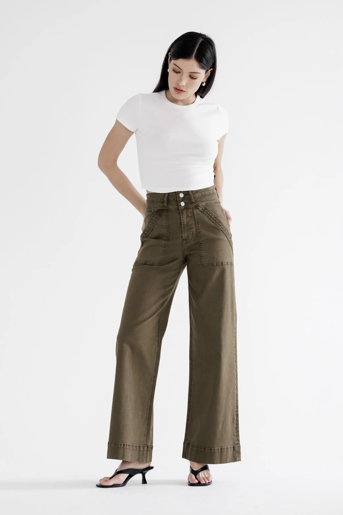 MICA Wide Leg Dark Olive GREEN Jeans