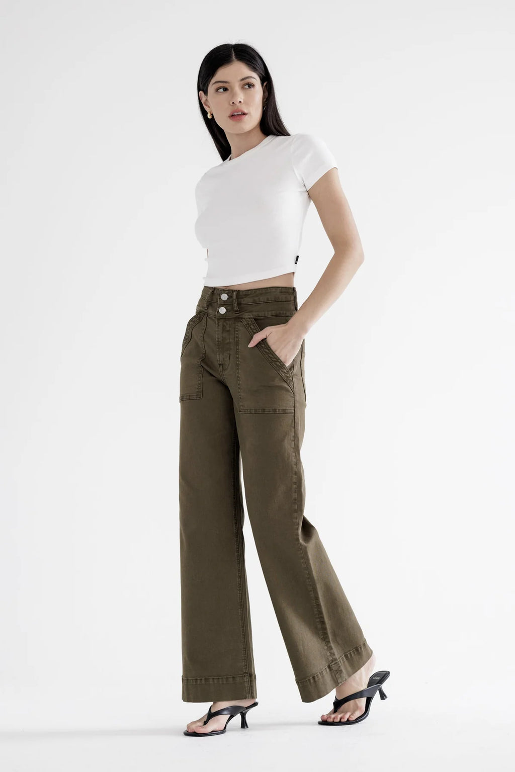 MICA Wide Leg Dark Olive GREEN Jeans