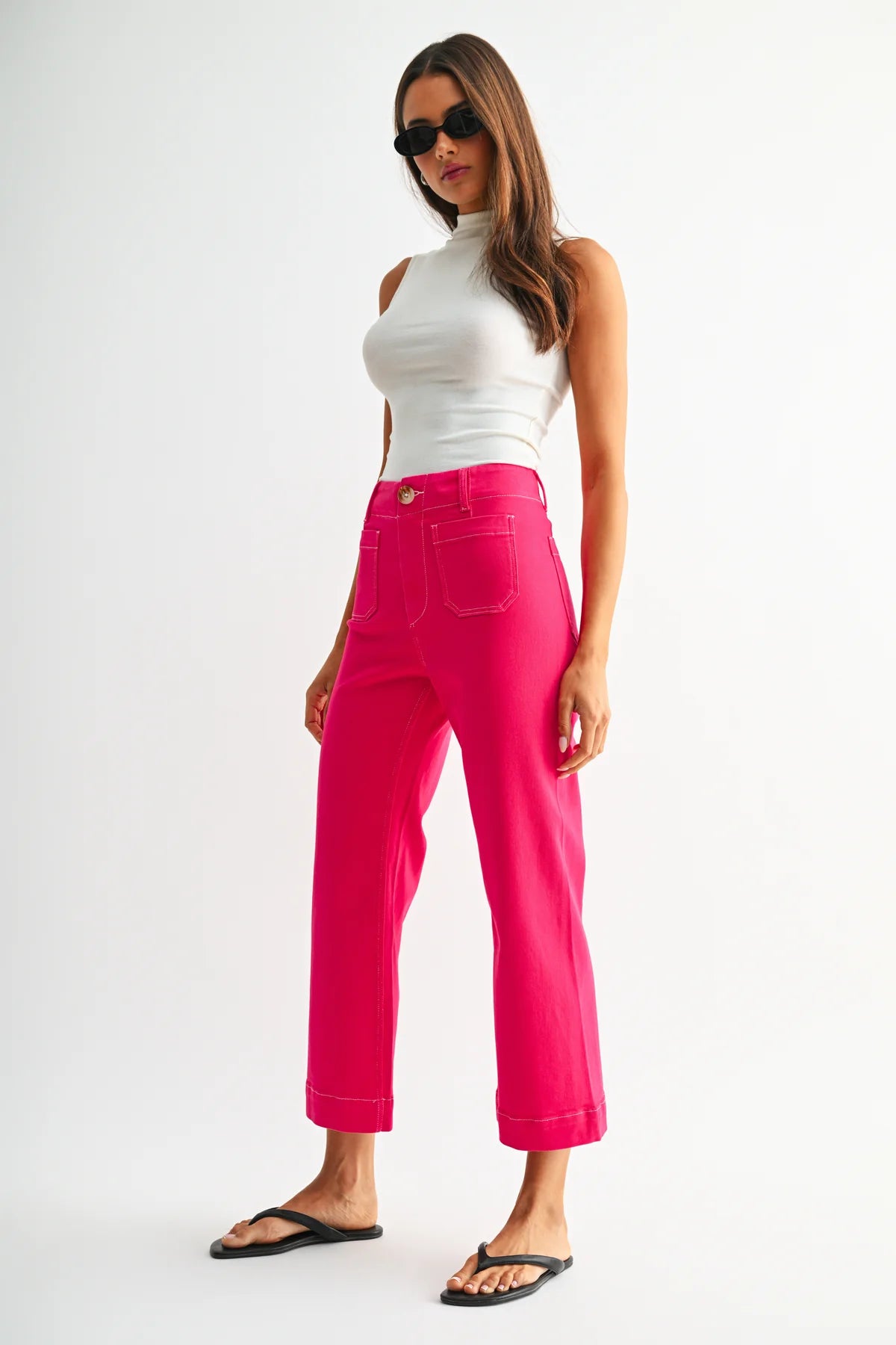 MICA High Rise Wide Leg CROP MAGENTA Jean