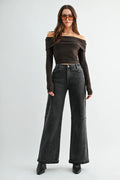 MICA High Rise Wide Leg CUFF BLACK Jean