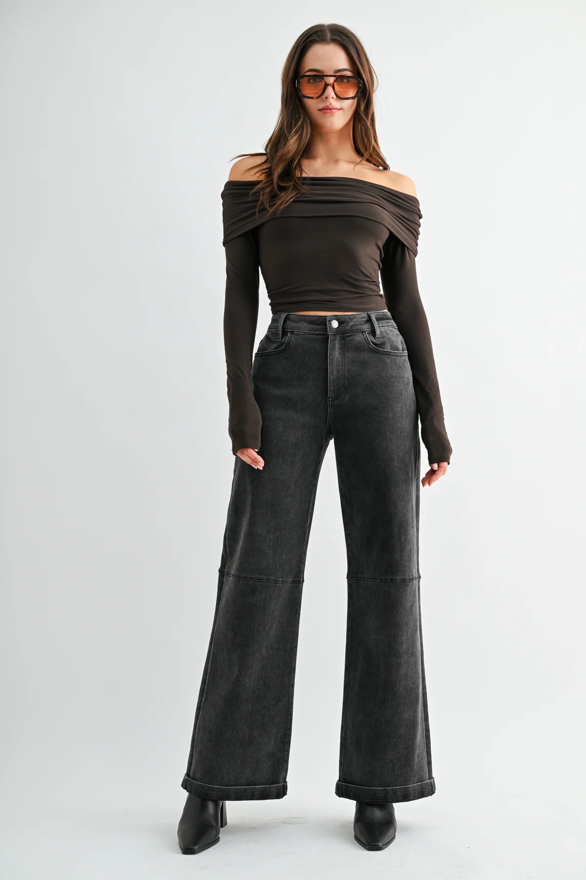 MICA High Rise Wide Leg CUFF BLACK Jean