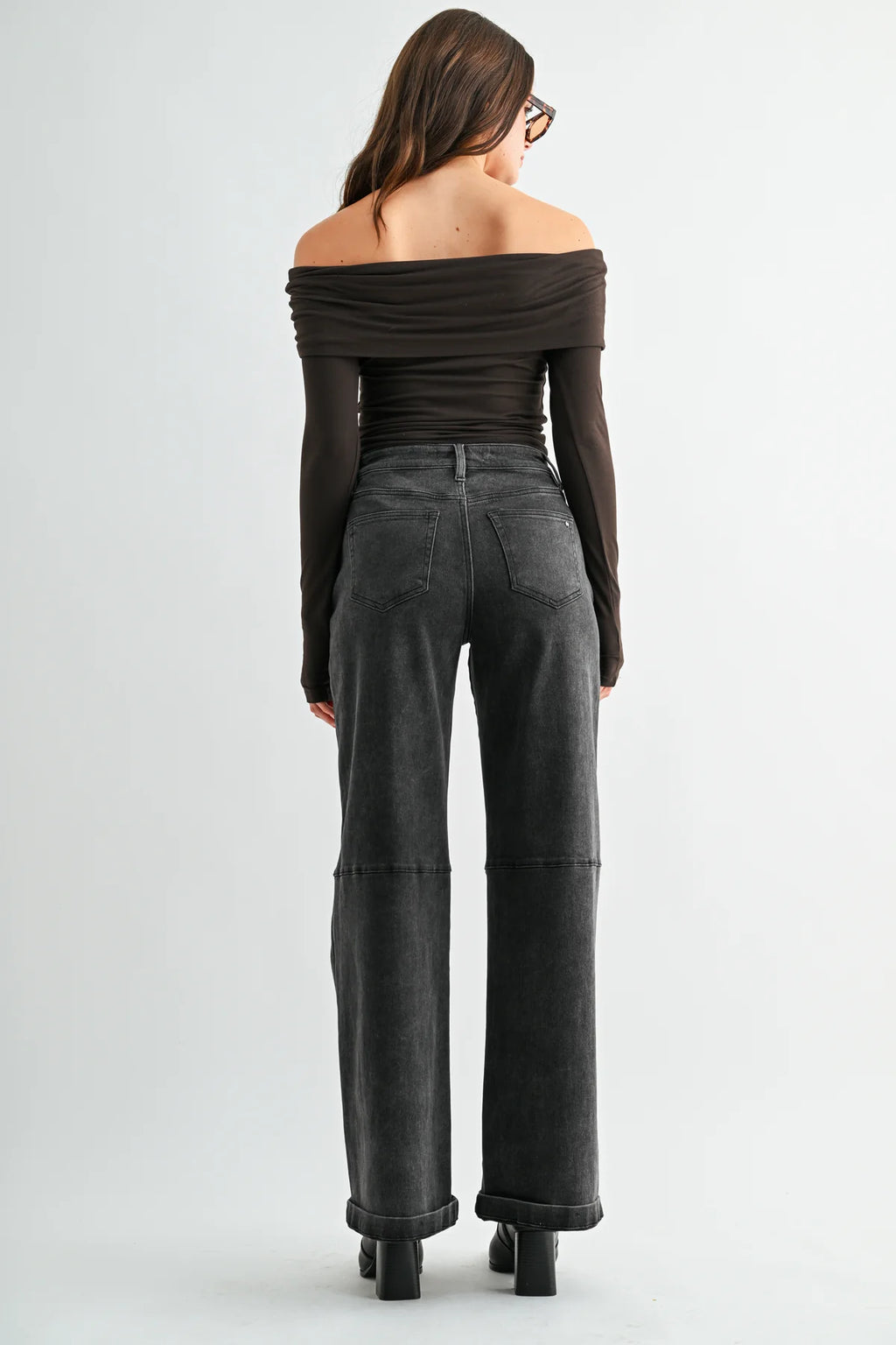 MICA High Rise Wide Leg CUFF BLACK Jean